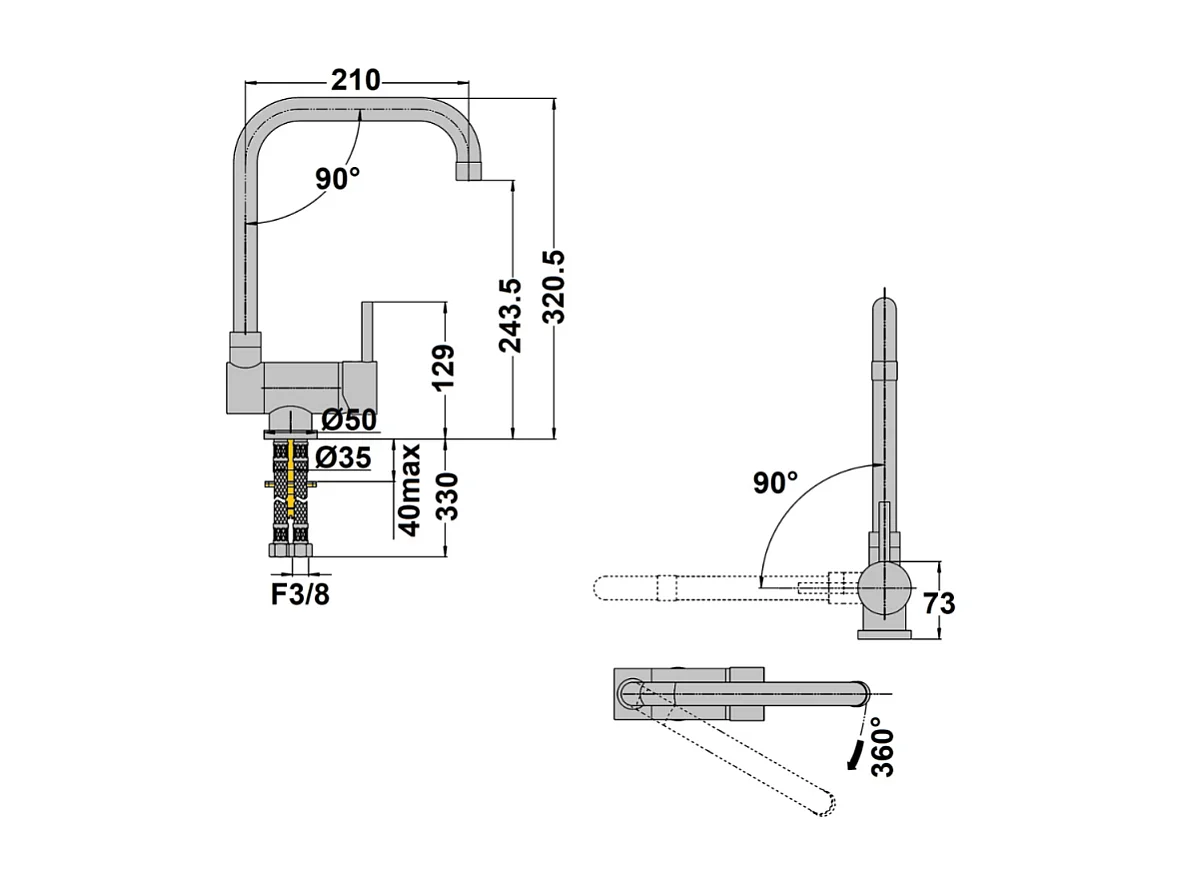PAINI Mitigeur cuisine Cox rabattable Bec haut chrome