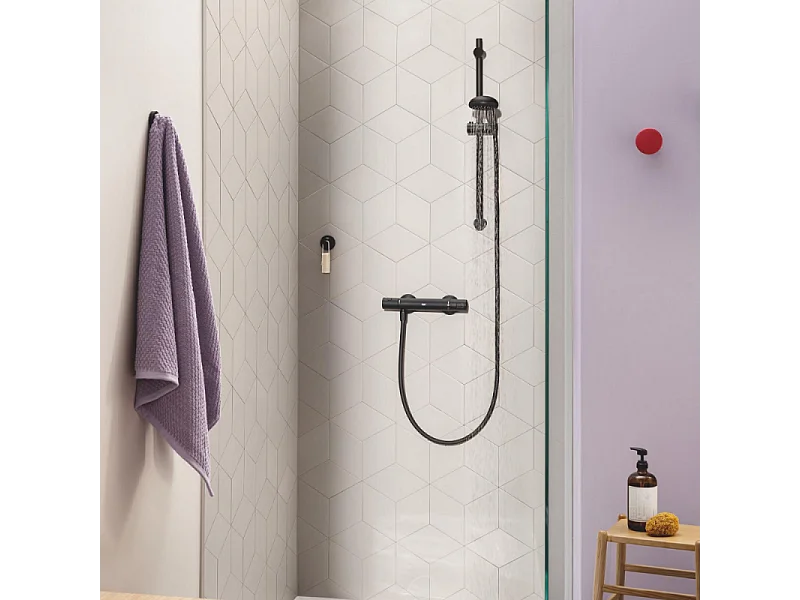Pommeau de douche GROHE Vitalio Start 2 jets avec barre noir mat + microfibre