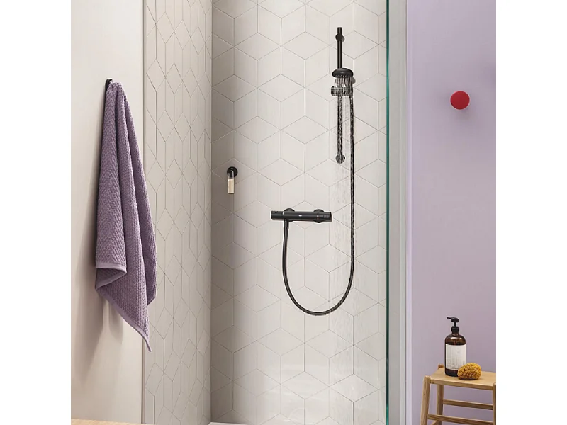 Pommeau de douche GROHE Vitalio Start 2 jets avec barre noir mat + nettoyant GrohClean
