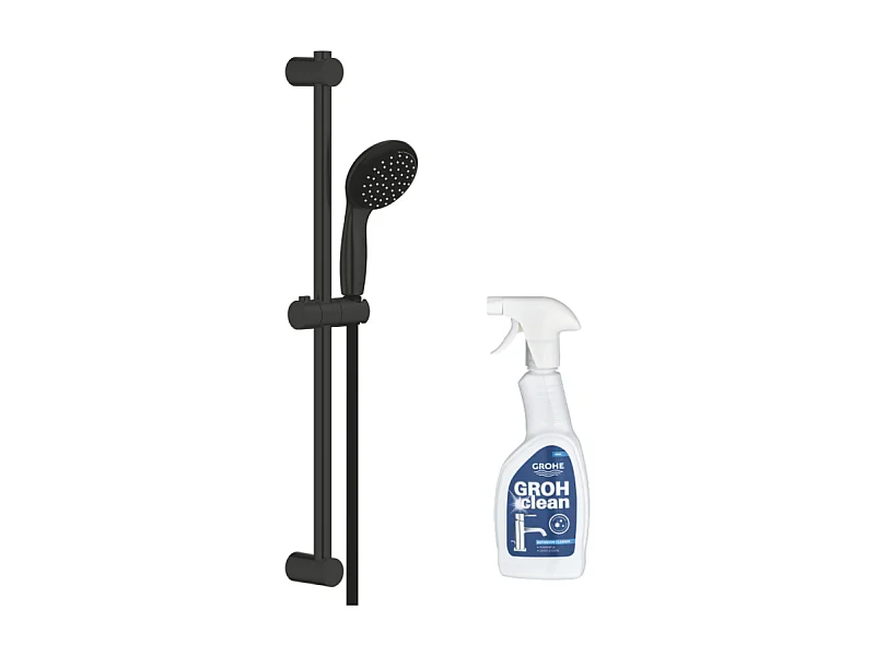 Pommeau de douche GROHE Vitalio Start 2 jets avec barre noir mat + nettoyant GrohClean