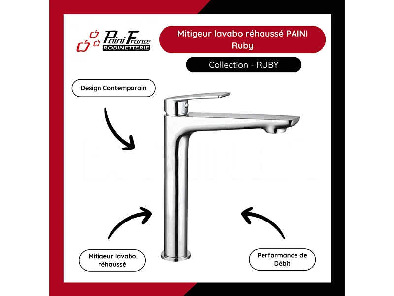 Mitigeur lavabo réhaussé PAINI Ruby Chrome