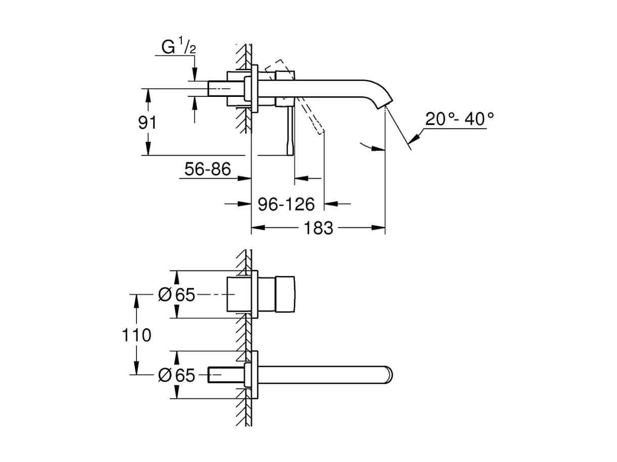 Lot de 2 robinets lavabo muraux GROHE Essence 2 trous taille M chromé