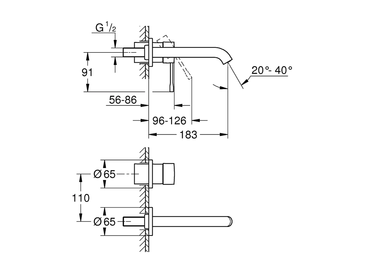 Lot de 2 robinets lavabo muraux GROHE Essence 2 trous taille M chromé
