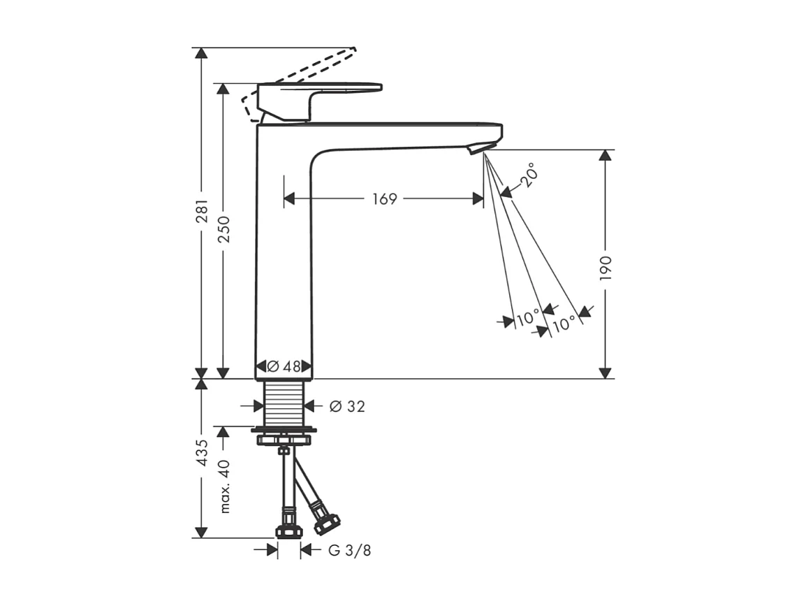 HANSGROHE Mitigeur de lavabo190 sans tirette ni vidage chromé