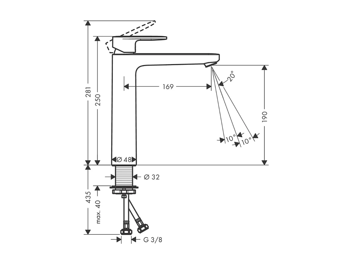 HANSGROHE Mitigeur de lavabo190 sans tirette ni vidage chromé