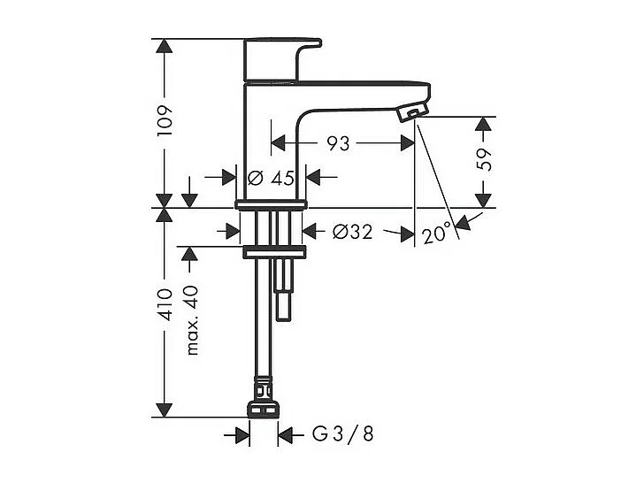 HANSGROHE Robinet de lave‑mains 70 eau froide sans tirette ni vidage chromé