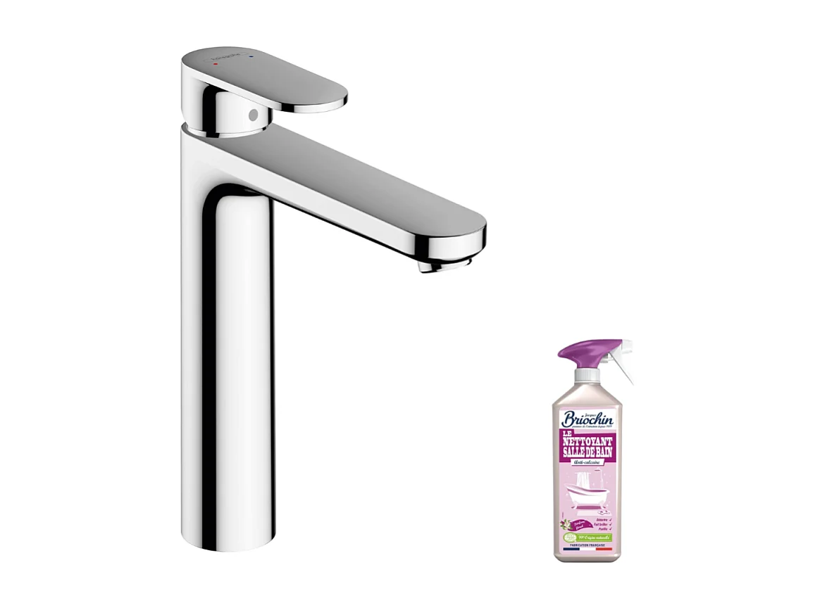 Mitigeur lavabo HANSGROHE 190 sans tirette ni vidage chrome + nettoyant Briochin