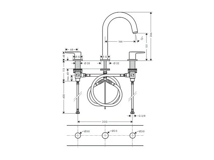 Mélangeur robinet HANSGROHE Vernis Blend 3 trous Chromé avec tirette et vidage synthétique