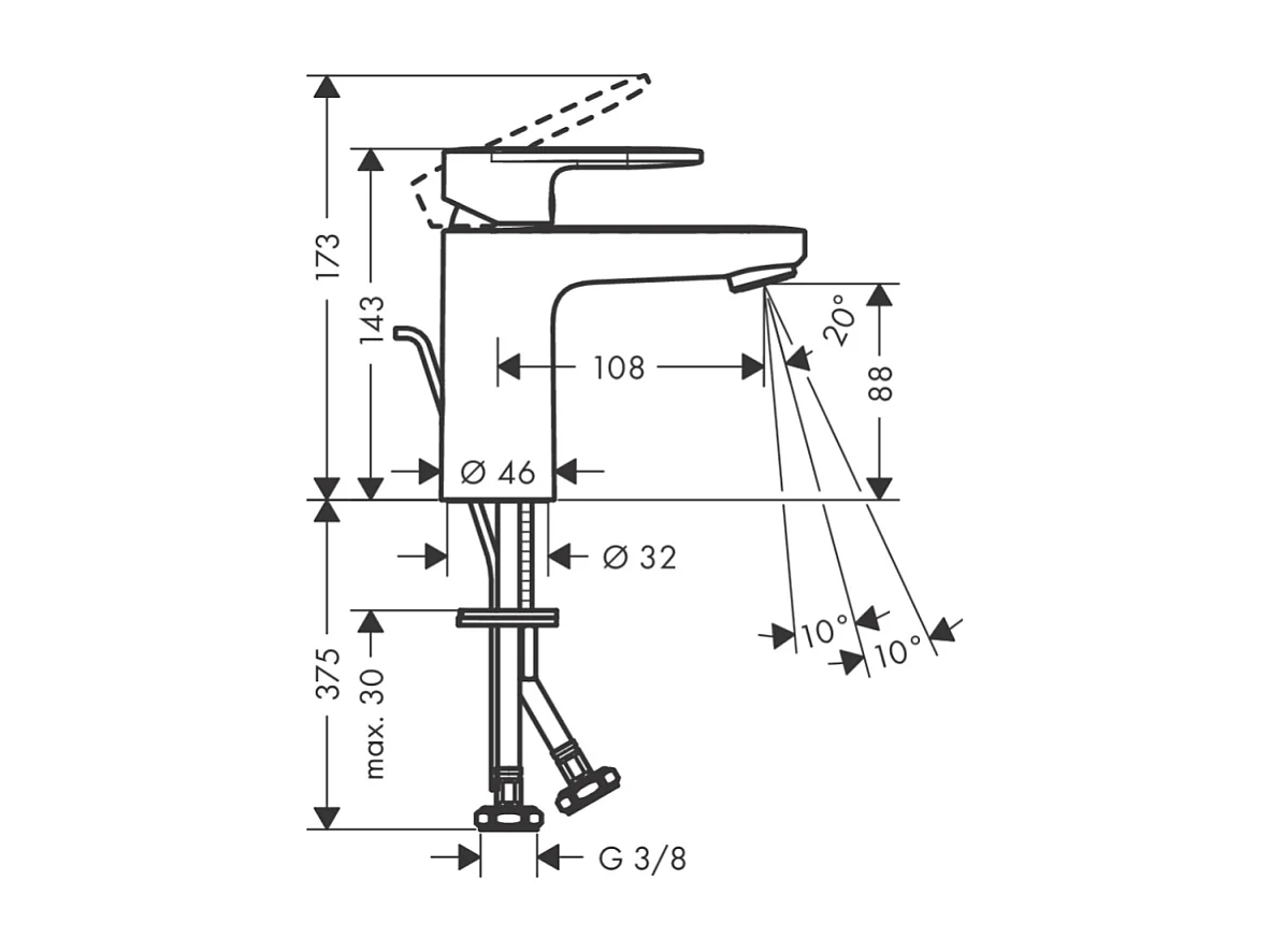 Mitigeur lavabo HANSGROHE Vernis Blend 100 Chromé avec tirette et vidage métallique