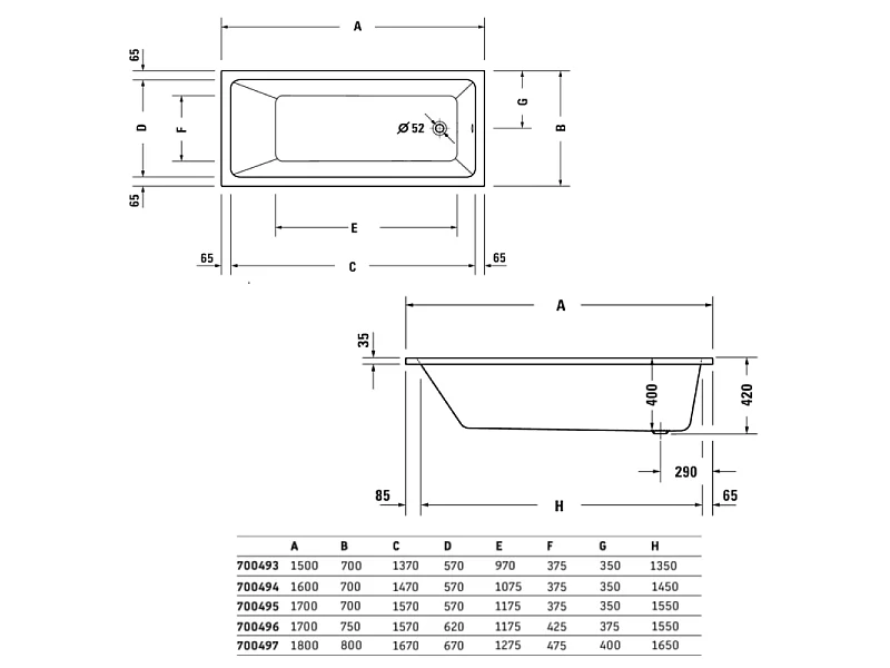 Baignoire droite 180 X 80 DURAVIT Duravit No.1