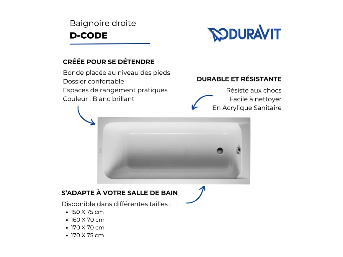 Baignoire droite 160x70 DURAVIT D-Code