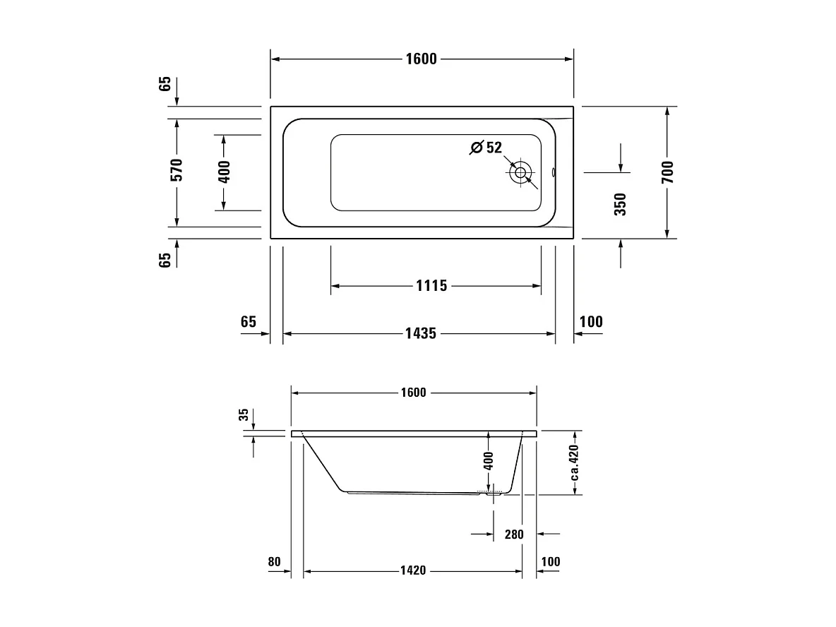 Baignoire droite 160x70 DURAVIT D-Code