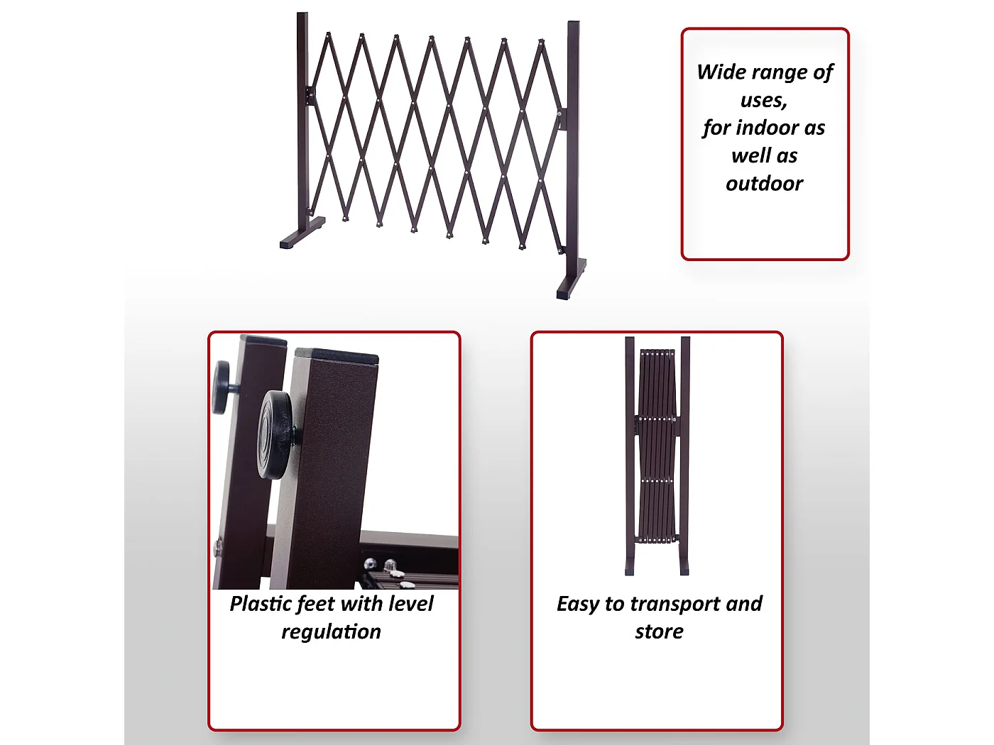 Grillage Randers, tuteur pour plantes, grille animaux télescopique, aluminium marron - 31-261cm