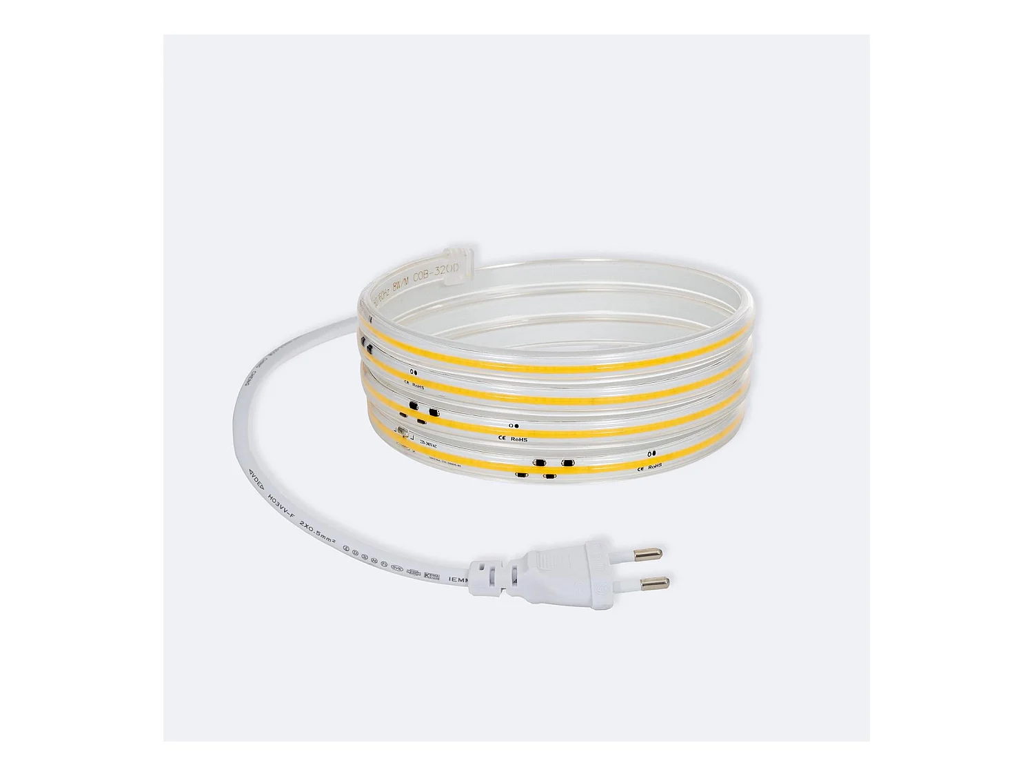 Striscia LED Regolabile 220V COB Autorettificata 320 LED/m 8W/m 720 lm/m Larga 12mm IP65 CRI90 Taglio 50cm 6000K Bianco Freddo 3 m