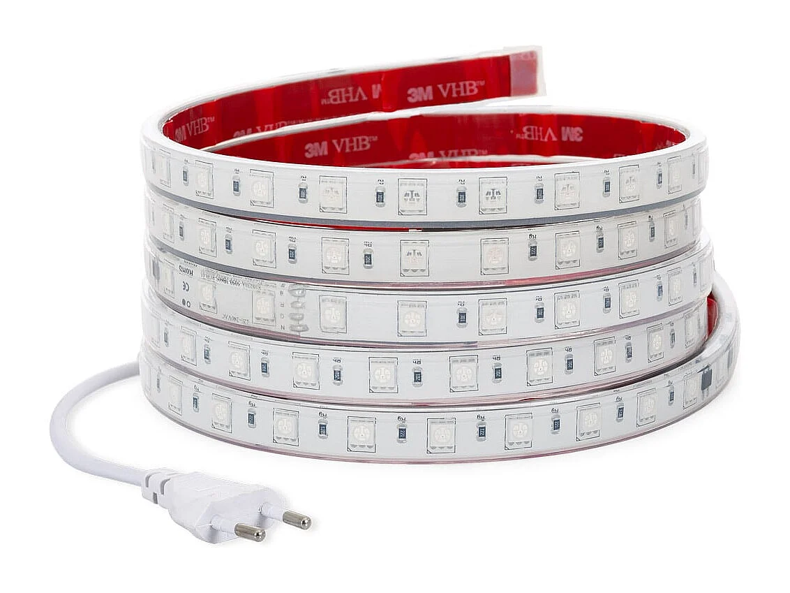 Striscia LED RGB 220V SMD 60 LED/m 15W/m SILICONE FLEX Larga 12mm IP67 Taglio 100cm con Telecomando 4 m
