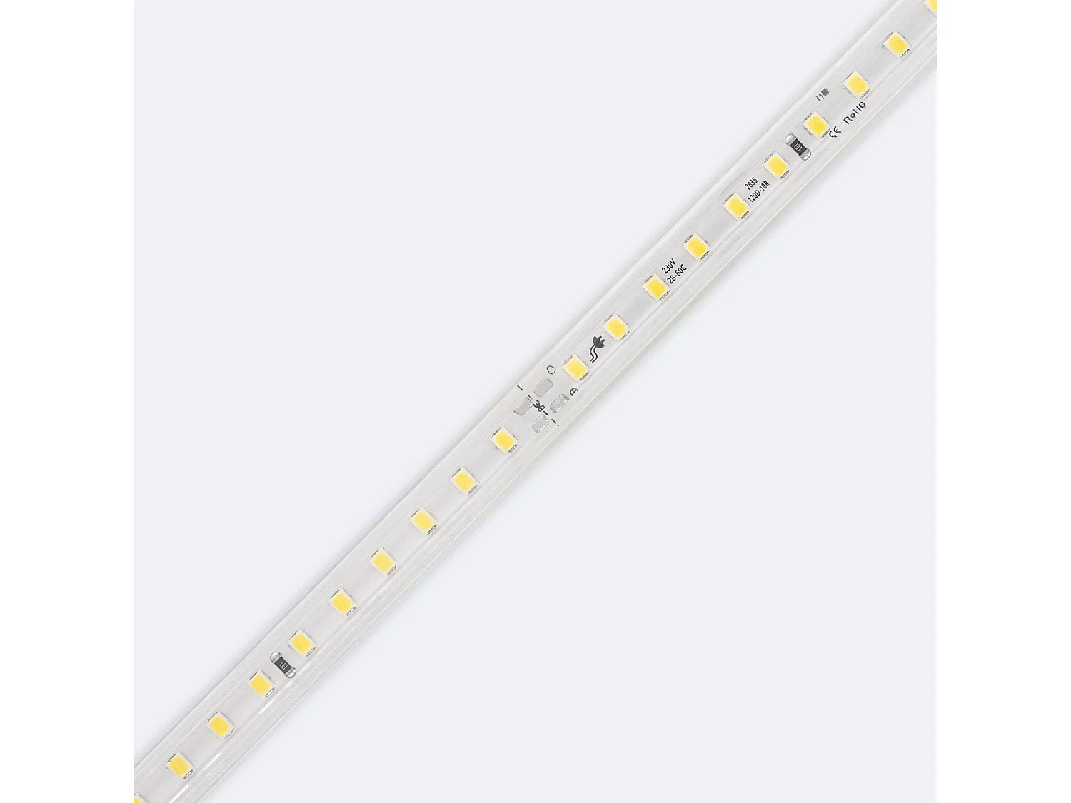 Striscia LED Regolabile 220V SMD 120 LED/m Bianco Freddo 8.5W/m 850lm/m Larga 12mm IP65 Taglio 20cm 4 m