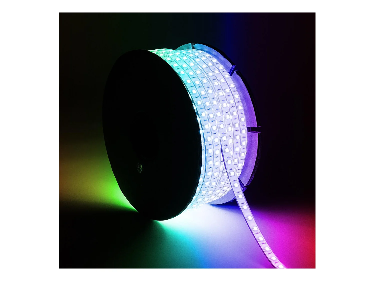 Ruban LED RGB 220V SMD 60 LED/m BOBINE 50m 15W/m SILICONE FLEX Largeur 12mm Coupe 100cm IP67 Télécommande RF