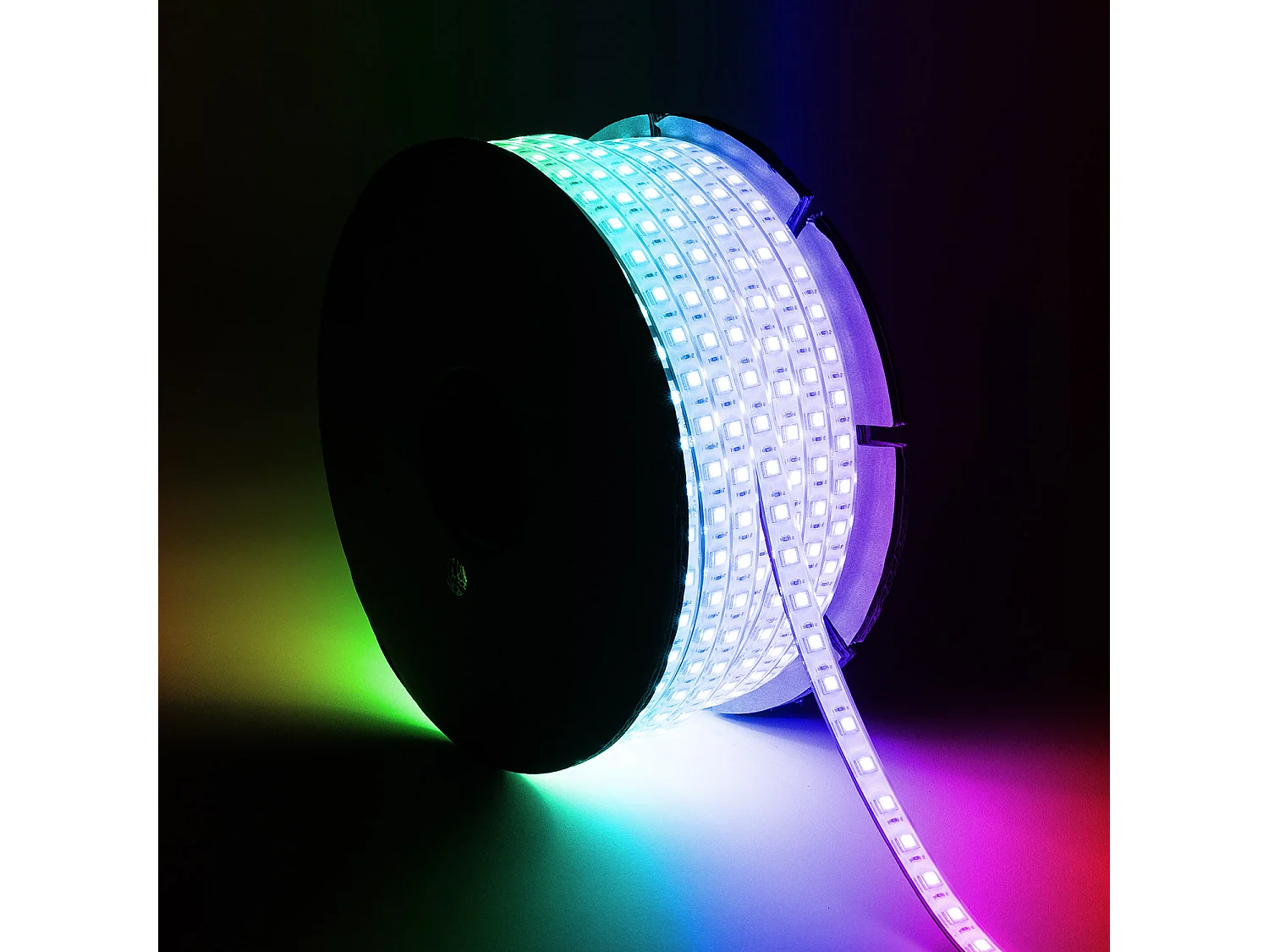 Ruban LED RGB 220V SMD 60 LED/m BOBINE 50m 15W/m SILICONE FLEX Largeur 12mm Coupe 100cm IP67 Télécommande RF