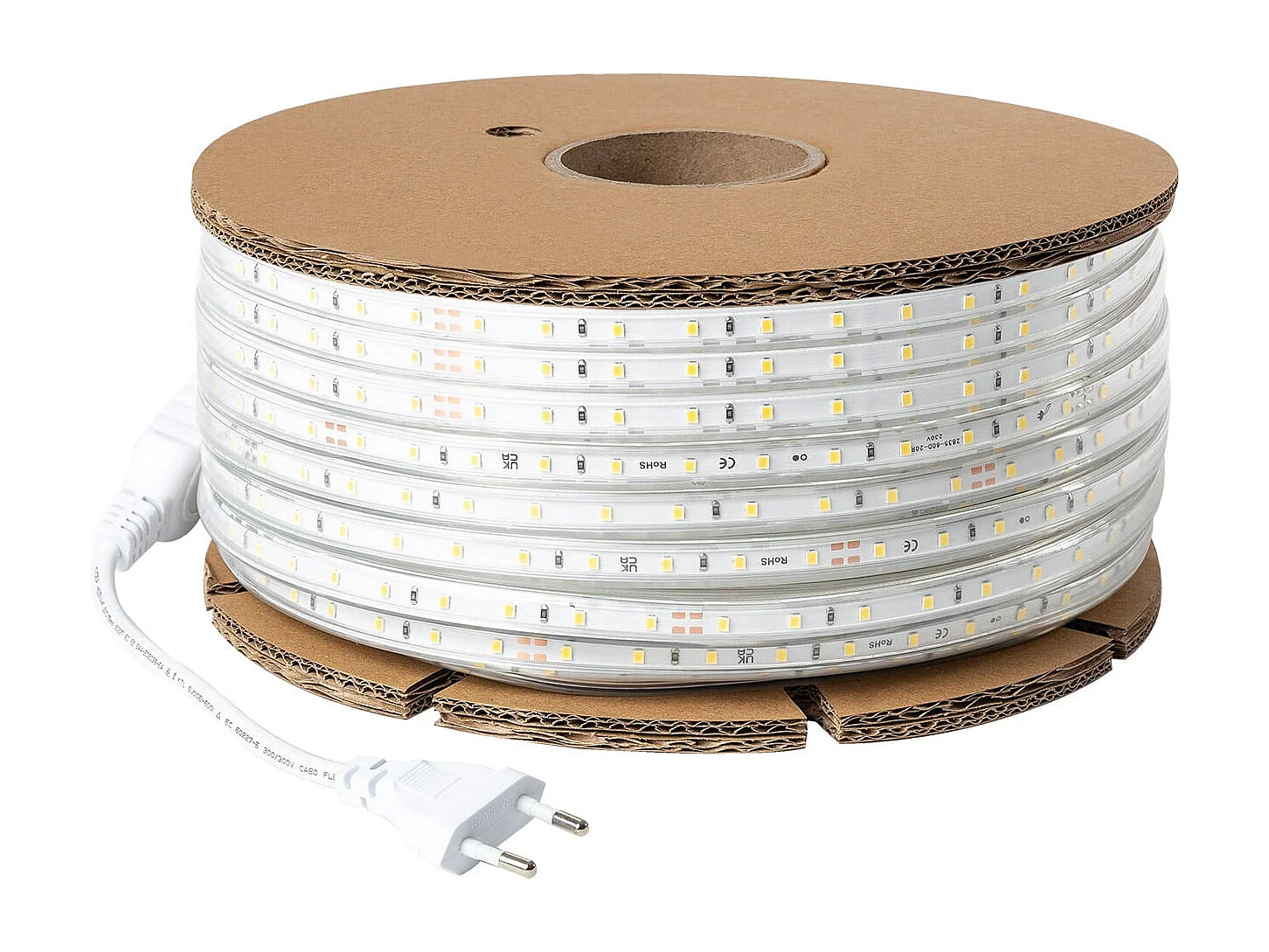 Bobina 50m Striscia LED Regolabile 220V SMD 60 LED/m 6W/m 600lm/m Larga 12mm IP65 Taglio 20cm Bianco Caldo