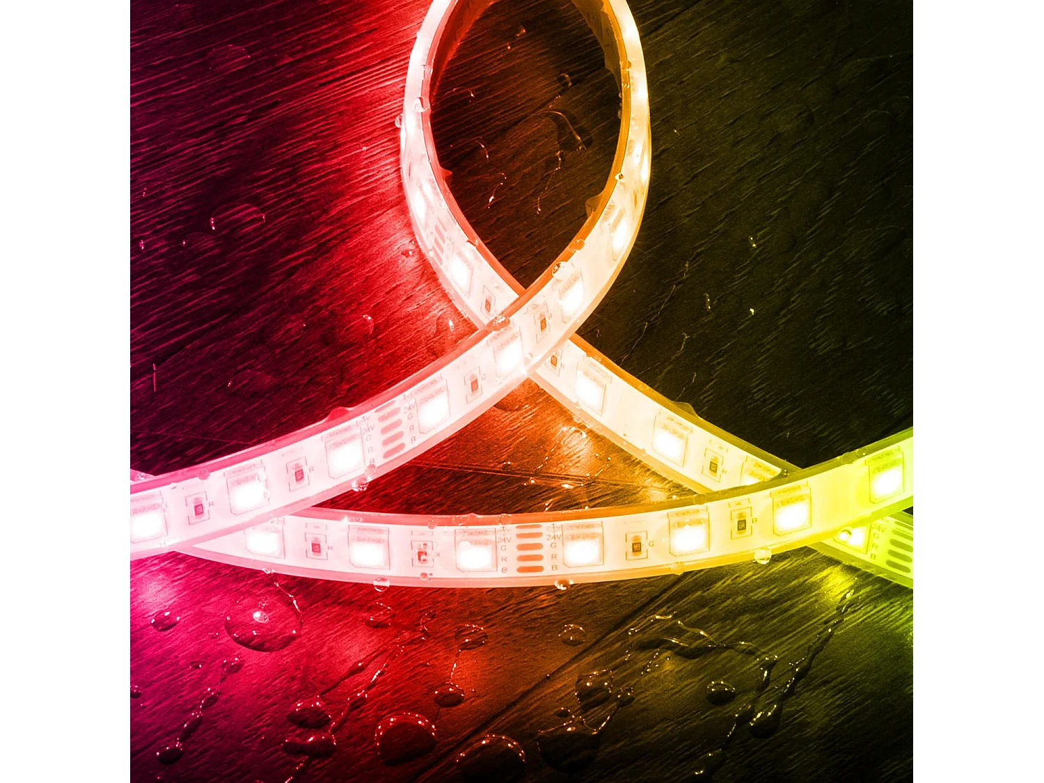 Ruban LED 24V RGB SMD 60 LED/m 5m 10W/m Largeur 12mm Coupe 10cm IP68 SILICONE FLEX RGB