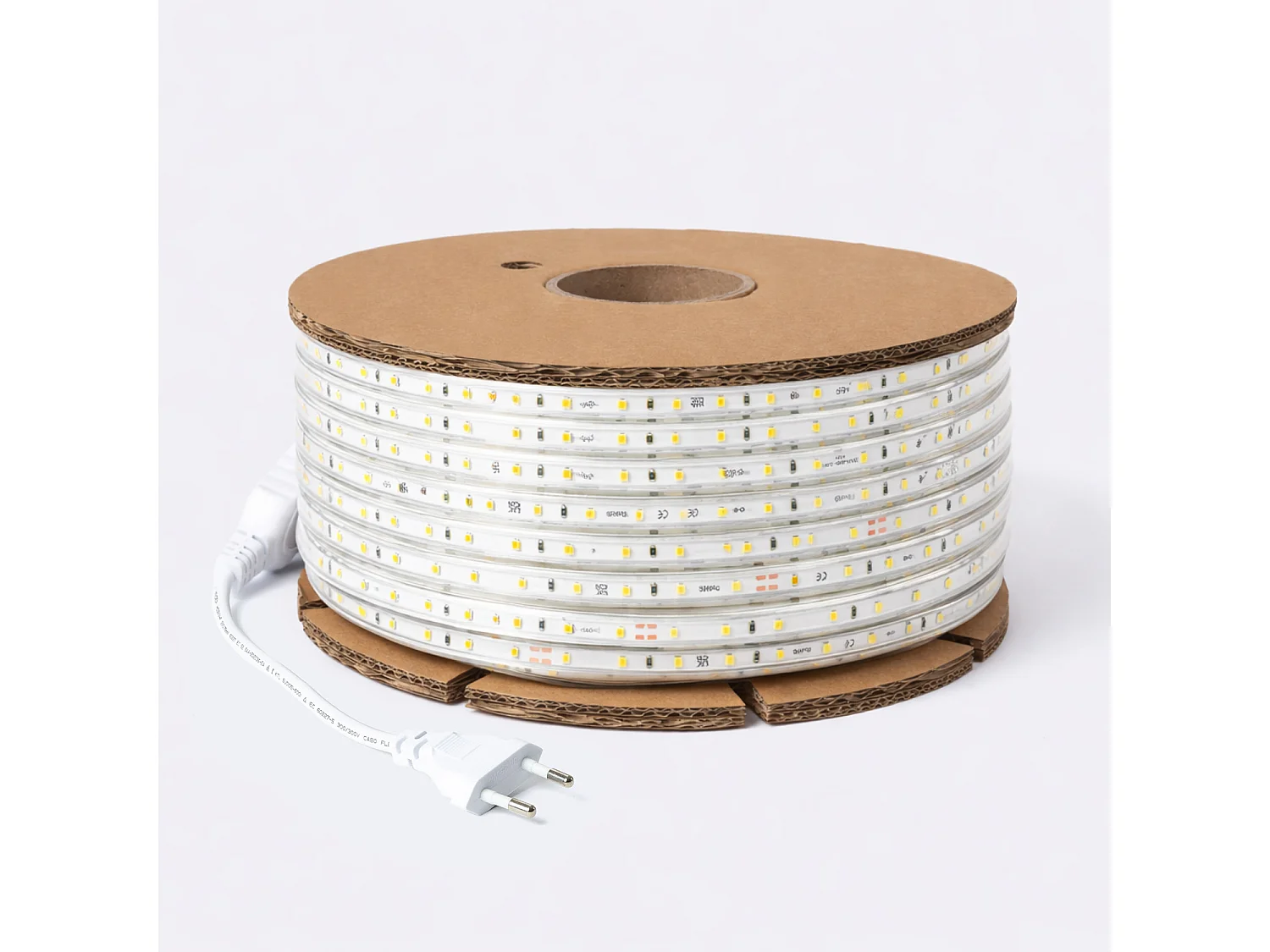 Ruban LED Dimmable 220V SMD 120 LED/m BOBINE 50m 8.5W/m 850lm/m Largeur 12mm Coupe 20cm IP65 2200K Super chaud