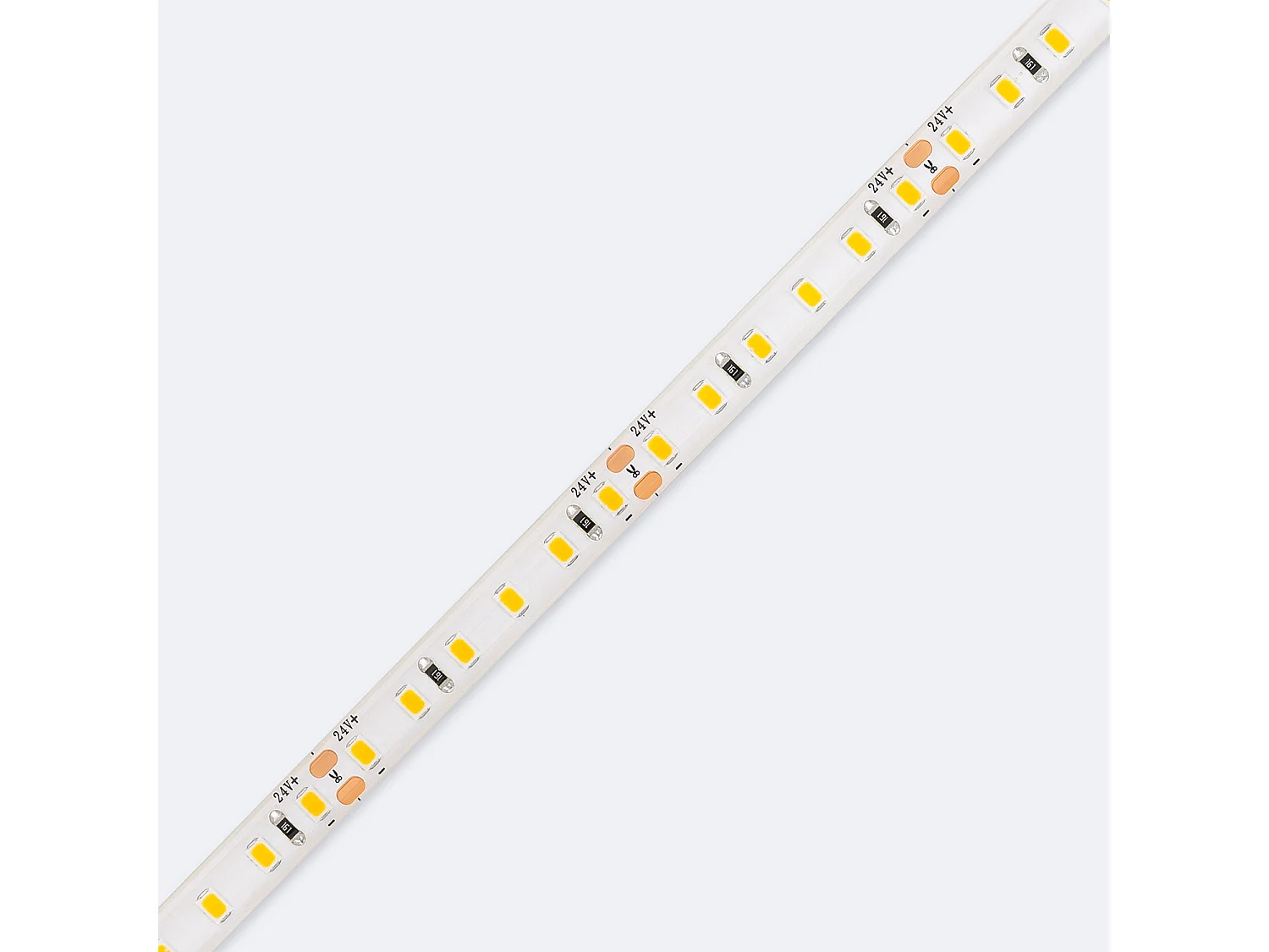 Ruban LED 24V SMD 120 LED/m 5m 10W/m 1000lm/m Largeur 8mm Coupe 5cm IP65 2700K Blanc chaud