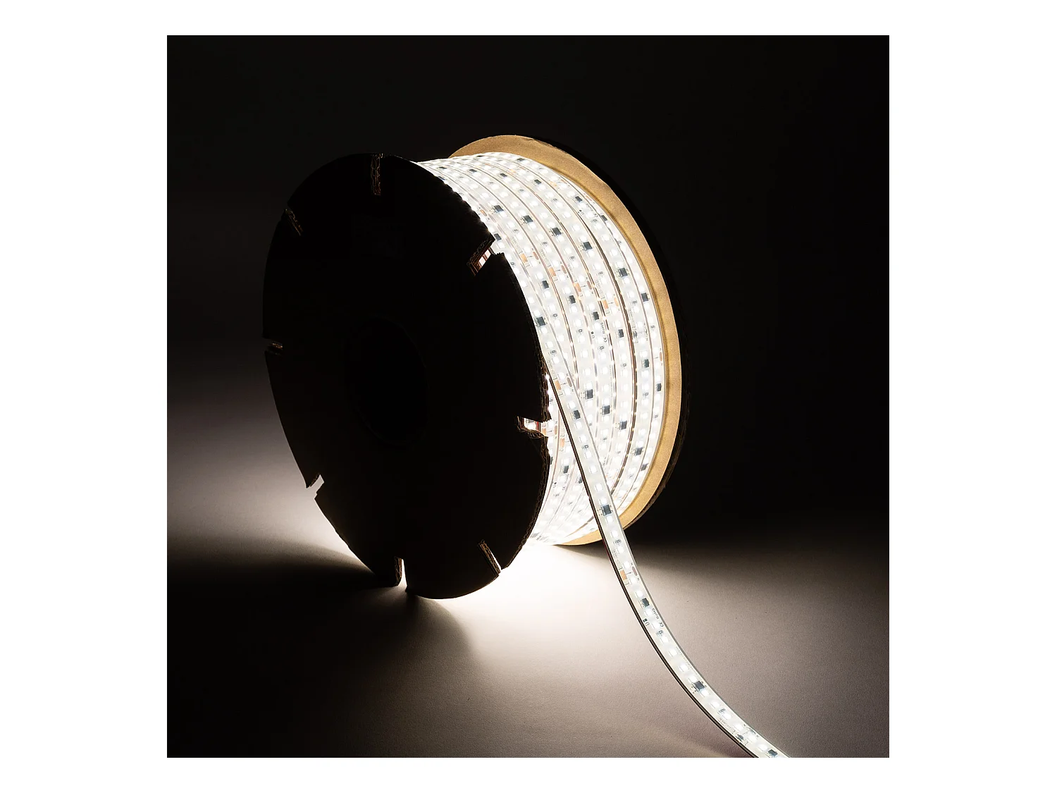 Ruban LED Dimmable 220V SMD Auto-redressement 120 LED/m BOBINE 50m 14W/m 1680lm/m SILICONE FLEX Largeur 12mm Coupe 10cm IP67 6000K Blanc froid