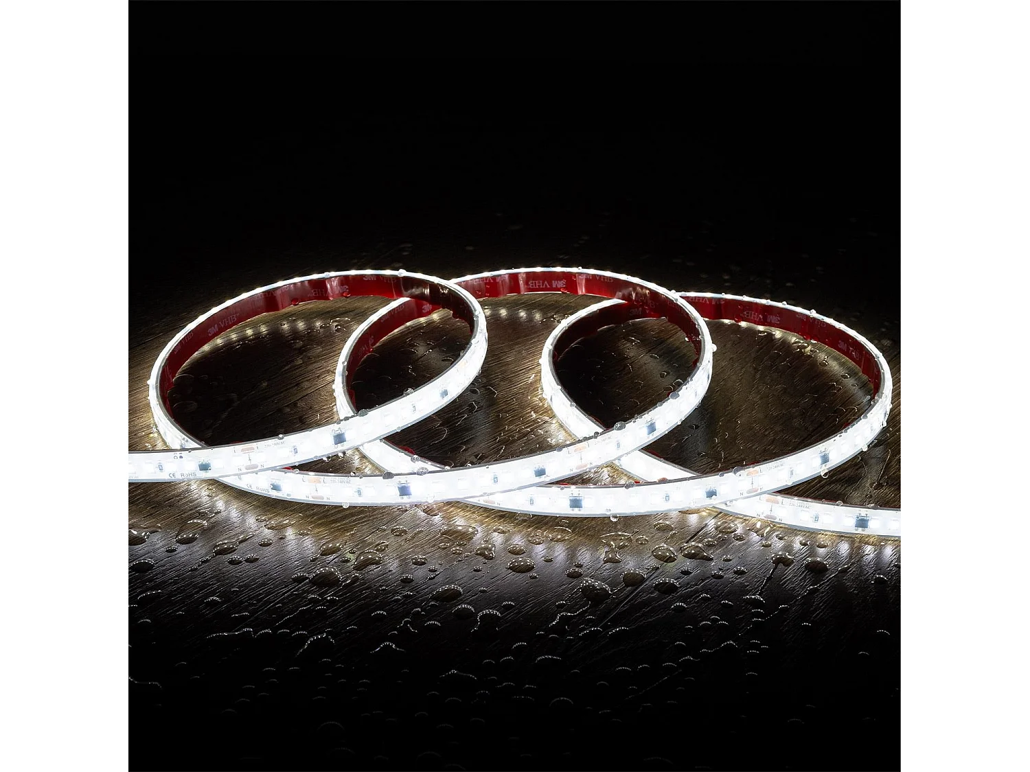 Ruban LED Dimmable 220V SMD Auto-redressement 120 LED/m BOBINE 50m 14W/m 1680lm/m SILICONE FLEX Largeur 12mm Coupe 10cm IP67 6000K Blanc froid