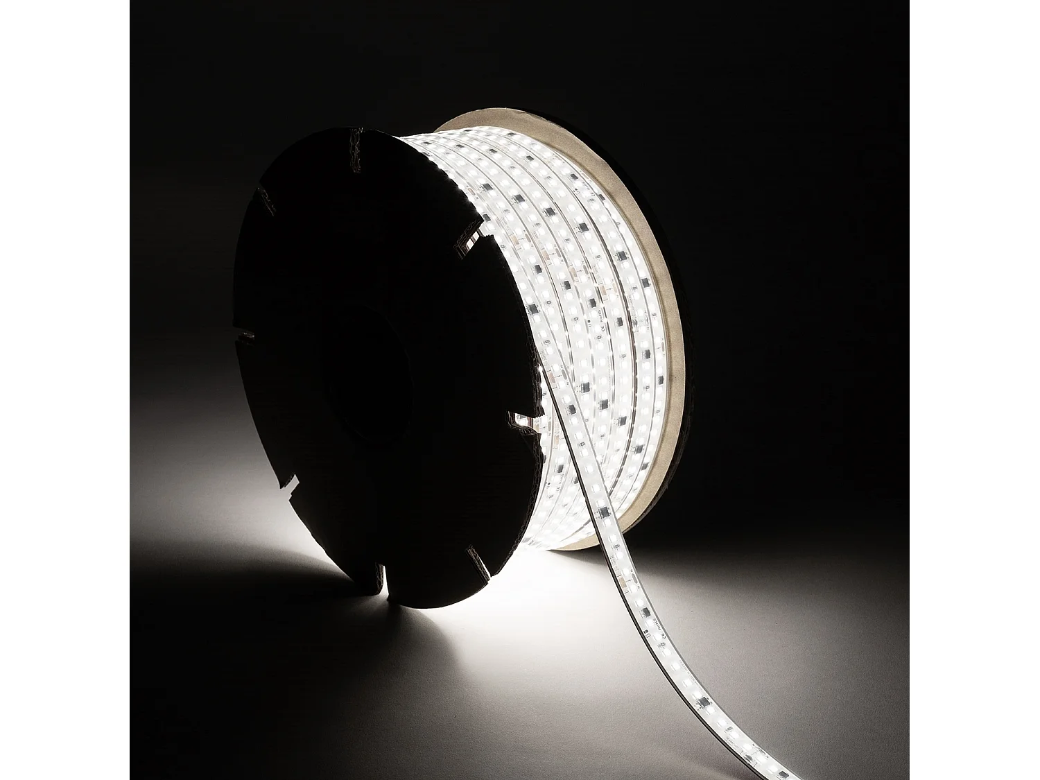 Tira LED Regulable 220V SMD Autorrectificada 120 LED/m BOBINA 50m 14W/m 1680lm/m SILICONE FLEX Ancho 12mm Corte 10cm IP67 6000K Blanco Frío