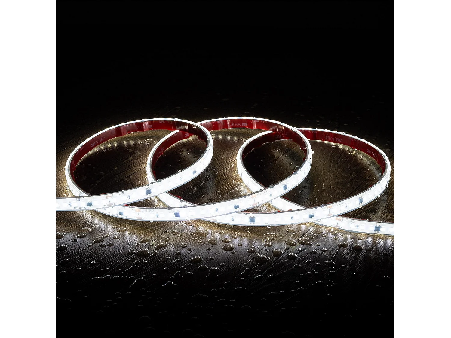 Tira LED Regulable 220V SMD Autorrectificada 120 LED/m BOBINA 50m 14W/m 1680lm/m SILICONE FLEX Ancho 12mm Corte 10cm IP67 6000K Blanco Frío