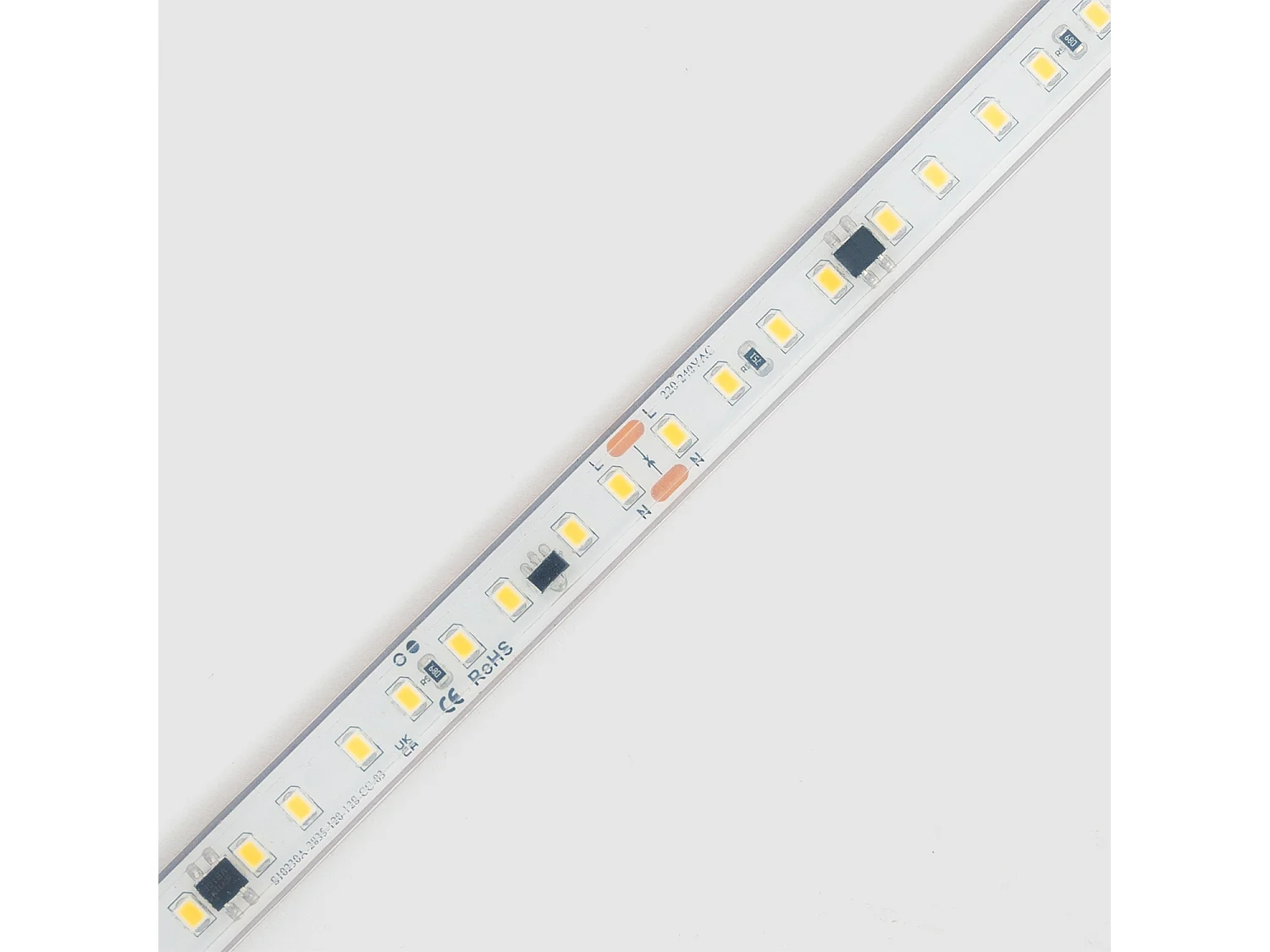 Ruban LED Dimmable 220V SMD Auto-redressement 120 LED/m BOBINE 50m 14W/m 1680lm/m SILICONE FLEX Largeur 12mm Coupe 10cm IP67 6000K Blanc froid