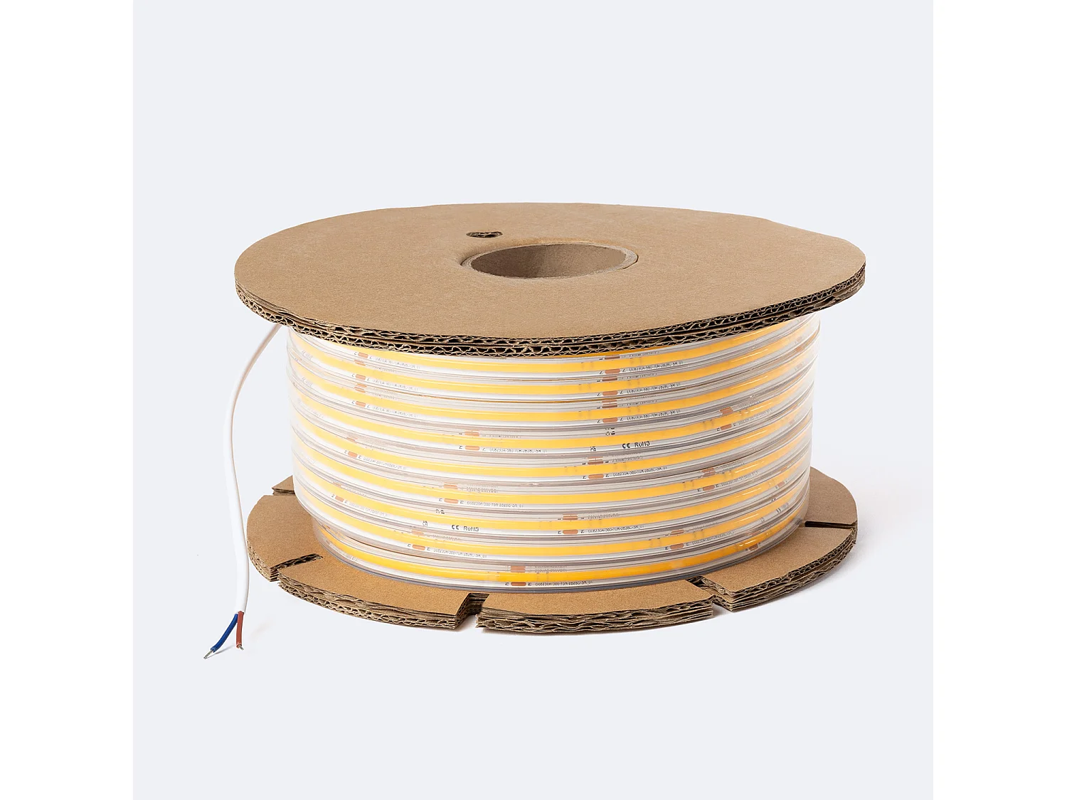 Ruban LED Dimmable 220V COB Auto-redressement 560 LED/m BOBINE 50m 14W/m 1250lm/m SILICONE FLEX IC2 Largeur 10mm Coupe 10cm IP65 2700K Blanc chaud