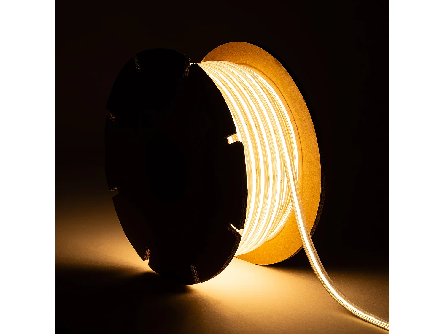 Ruban LED Dimmable 220V COB Auto-redressement 560 LED/m BOBINE 50m 14W/m 1250lm/m SILICONE FLEX IC2 Largeur 10mm Coupe 10cm IP65 2700K Blanc chaud