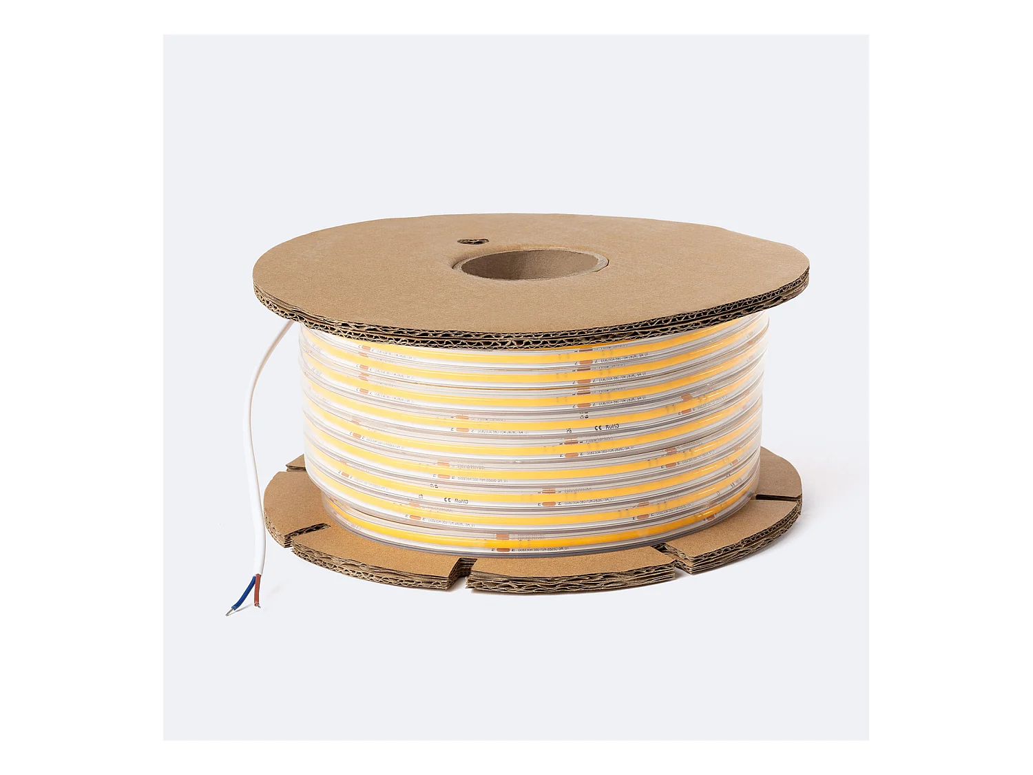 Bobina 50m Striscia LED Regolabile 220V COB Autorettificata 560LED/m 14W/m 1250lm SILICONE FLEX Larga 10mm IP65 Taglio 10cm 2700K Bianco Caldo