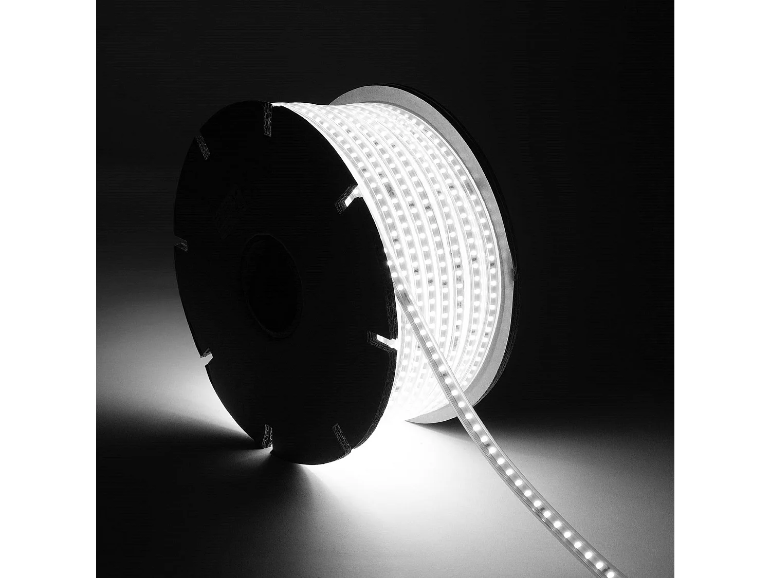 Ruban LED Dimmable 220V SMD 120 LED/m BOBINE 50m 7.5W/m 750lm/m Largeur 12mm Coupe 20/100cm IP65 6000K Blanc froid