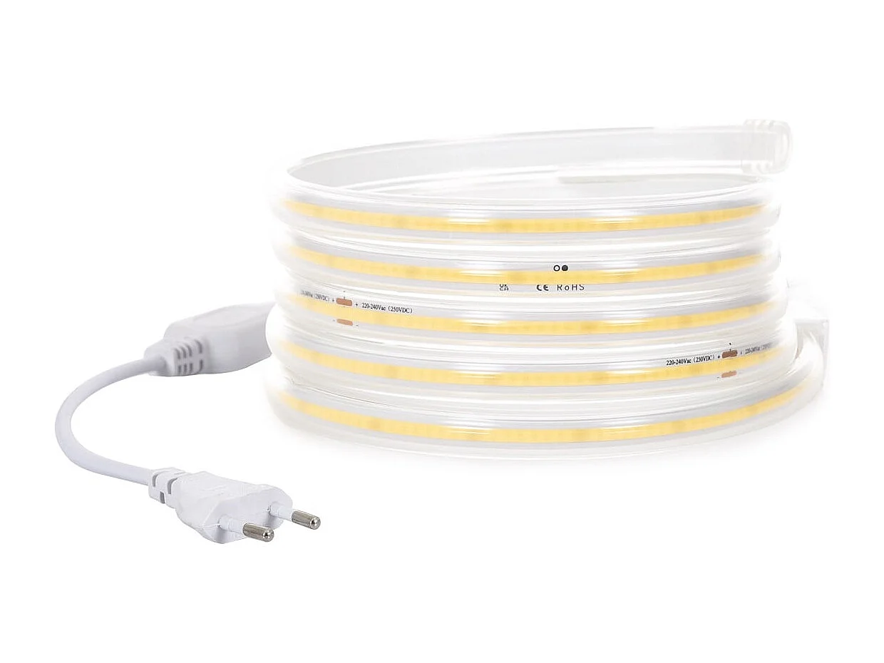 Striscia LED Regolabile 220V COB 320 LED/m Bianco Naturale 8W/m 720lm/m Larga 12mm IP65 CRI90 Taglio 50cm 3 m