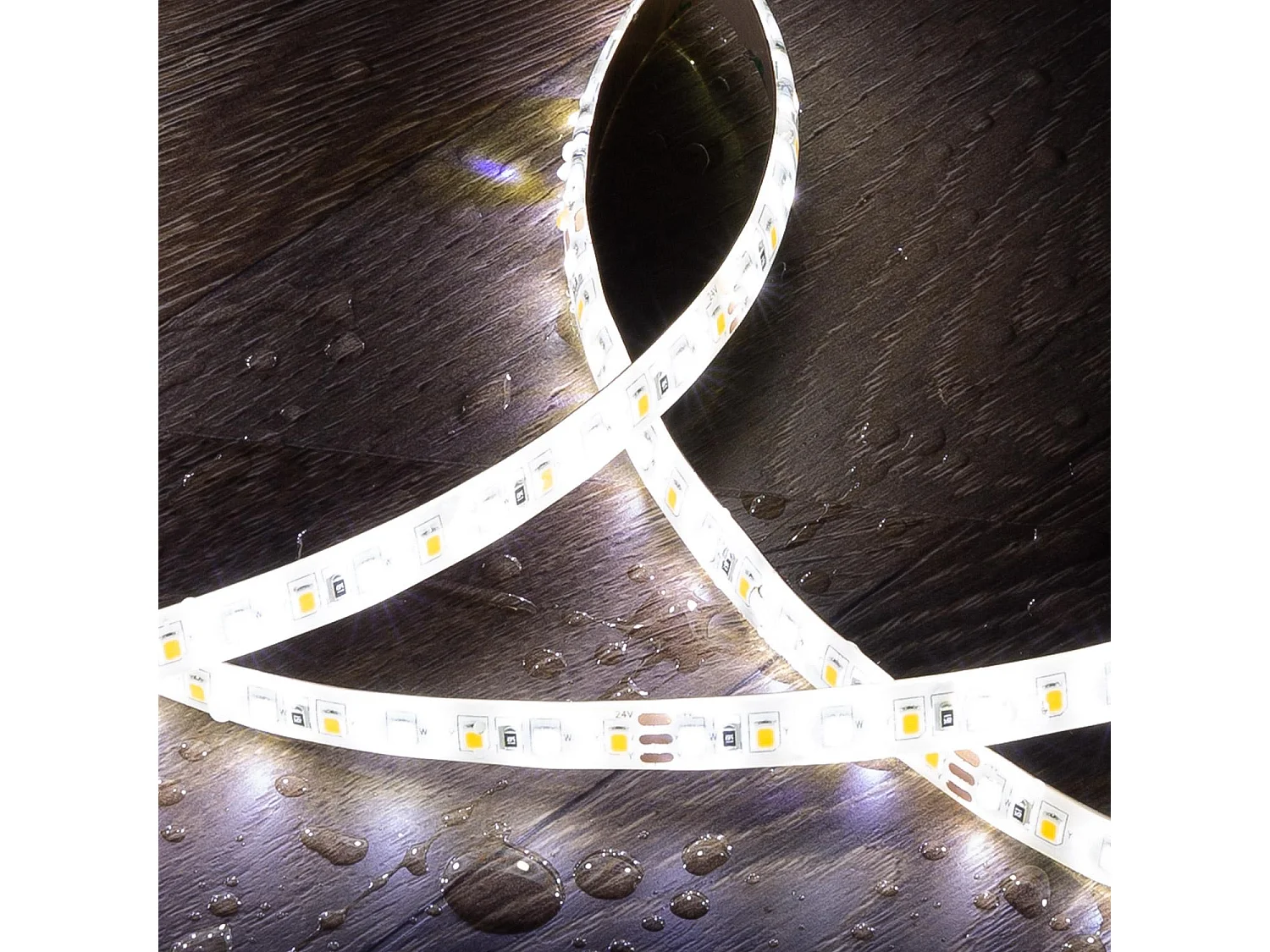 Ruban LED 24V SMD CCT 120 LED/m 5m 10W/m 800lm/m Largeur 10mm Coupe 10cm IP65 Sélectionnable (chaud-neutre-froid)