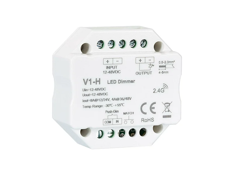 Regolatore LED RF 12/48V per Striscia LED Monocolore Compatibile con Pulsante Bianco