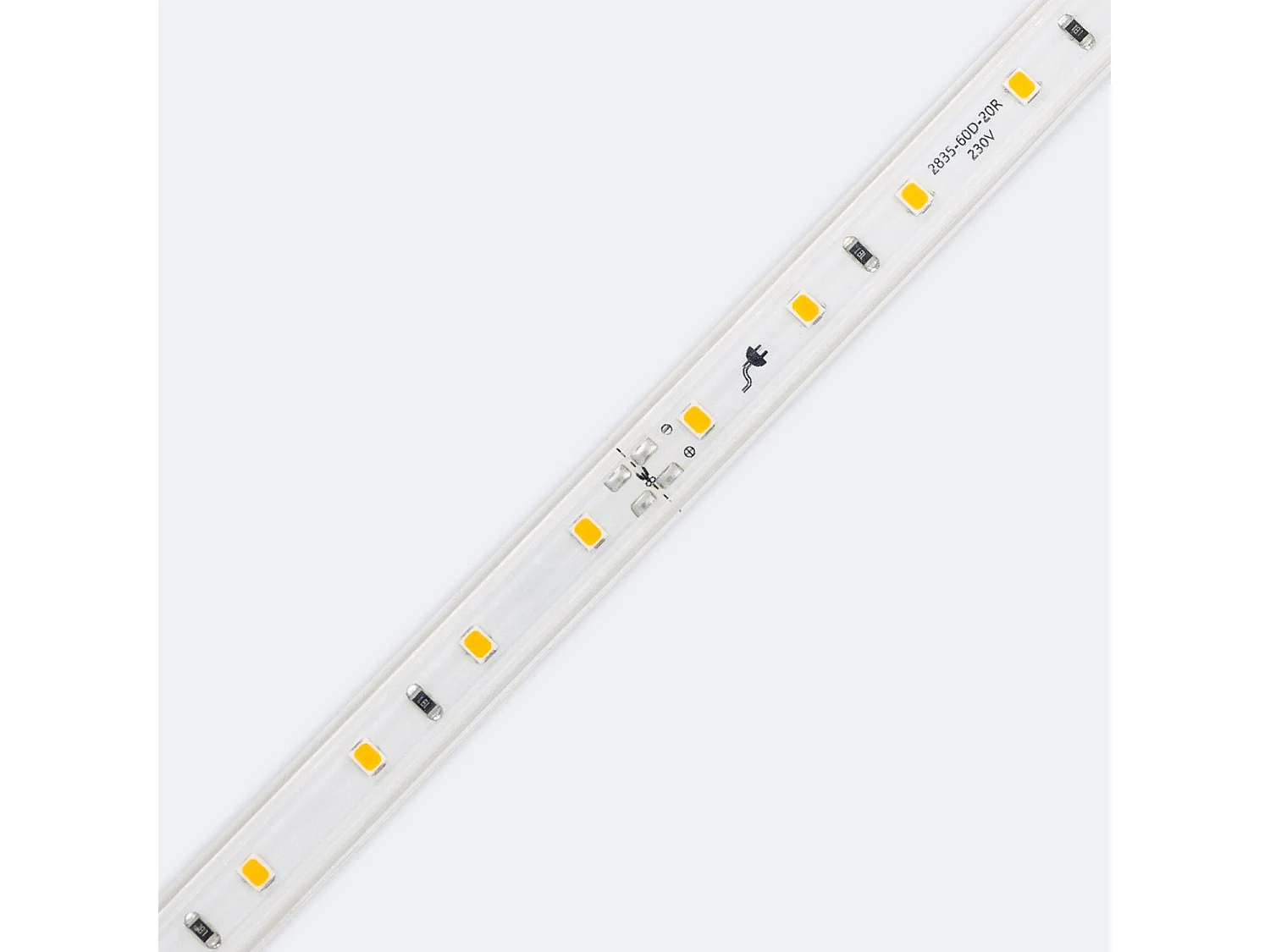 Ruban LED 220V SMD2835 60LED/m Blanc Super Chaud IP65 Largeur 12mm Coupe tous les 100cm 40 m
