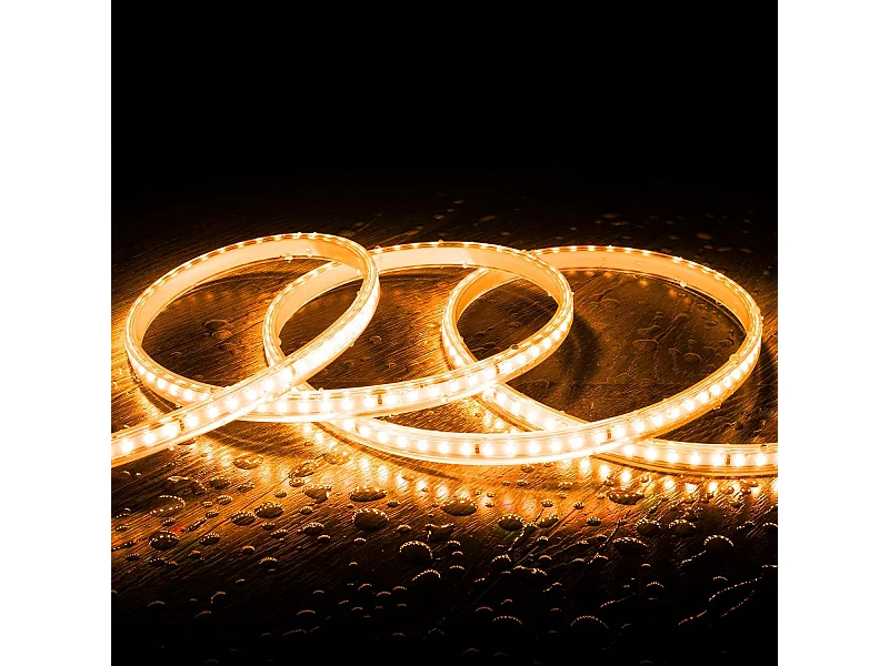 Ruban LED Dimmable 220V SMD 120 LED/m Blanc Super Chaud 8.5W/m 850lm/m Largeur 12mm Coupe 20cm IP65 Sur mesure 2 m