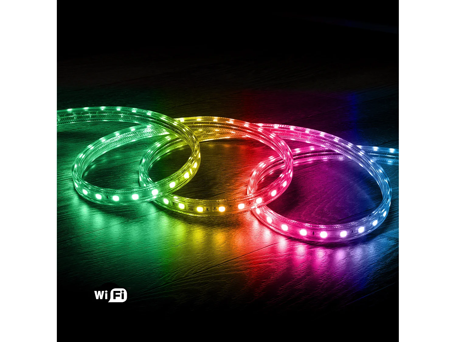 Tira LED RGB 220V SMD 60 LED/m 10W/m Ancho 16mm Corte 100cm IP65 Control WiFi 2 m