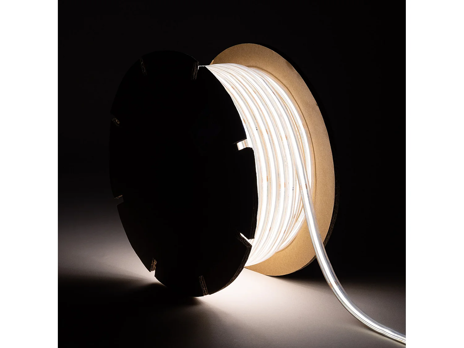 Ruban LED Dimmable 220V COB Auto-redressement 560 LED/m BOBINE 50m 14W/m 1250lm/m SILICONE FLEX IC2 Largeur 10mm Coupe 10cm IP65 4000K Blanc neutre