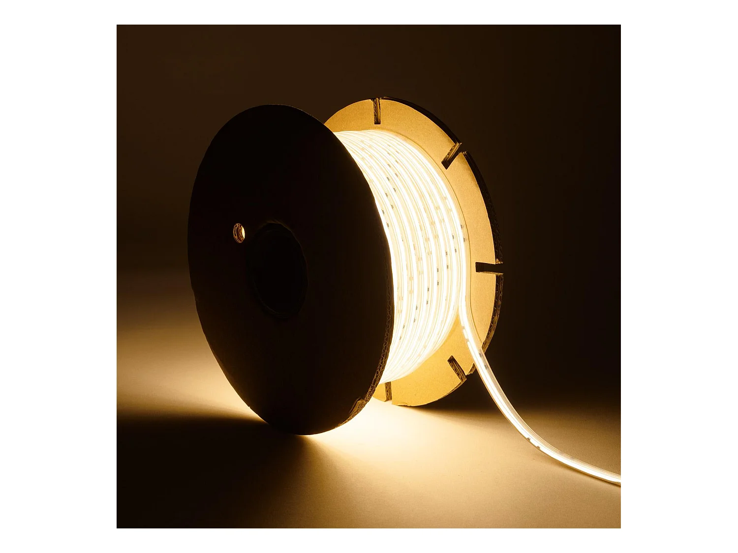 Ruban LED Dimmable 220V COB Auto-redressement 320 LED/m BOBINE 50m 8W/m 720 lm/m Largeur 12mm Coupe 50cm IP65 CRI90 4000K Blanc neutre