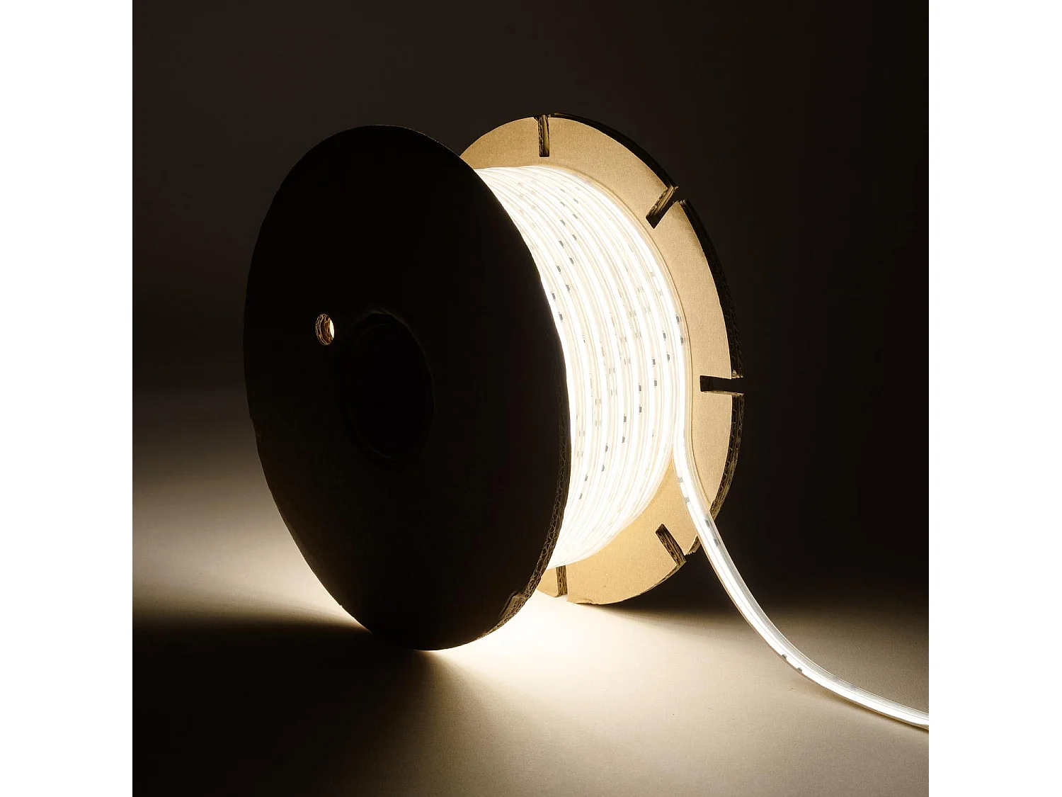 Ruban LED Dimmable 220V COB Auto-redressement 320 LED/m BOBINE 50m 8W/m 720 lm/m Largeur 12mm Coupe 50cm IP65 CRI90 4000K Blanc neutre