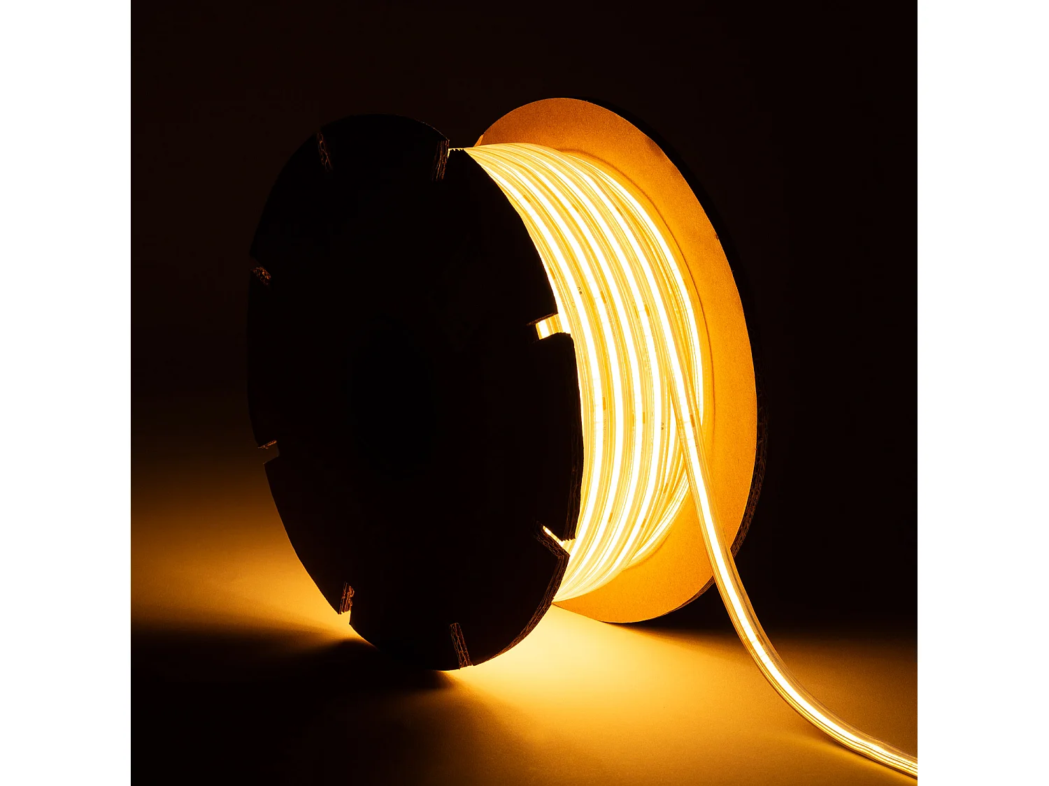 Ruban LED Dimmable 220V COB Auto-redressement 560 LED/m BOBINE 50m 14W/m 1250lm/m SILICONE FLEX IC2 Largeur 10mm Coupe 10cm IP65 2200K Super chaud