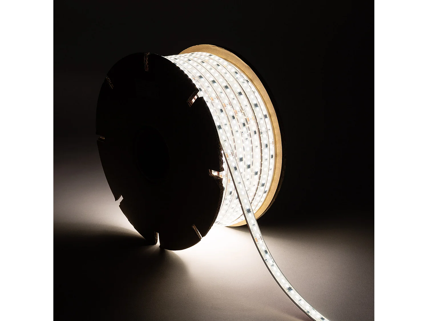 Ruban LED Dimmable 220V SMD Auto-redressement 120 LED/m BOBINE 50m 14W/m 1680lm/m SILICONE FLEX Largeur 12mm Coupe 10cm IP67 4000K Blanc neutre