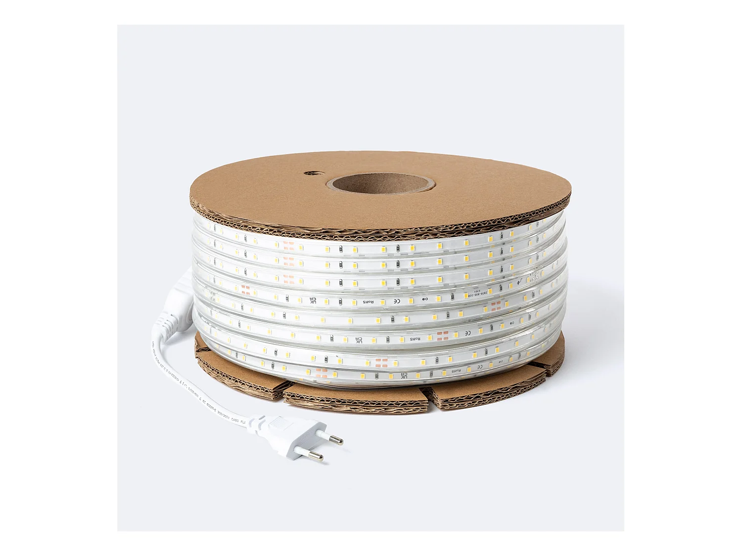 Ruban LED Dimmable 220V SMD 60 LED/m BOBINE 50m 5W/m 500lm/m Largeur 12mm Coupe 100cm IP65 Blanc froid