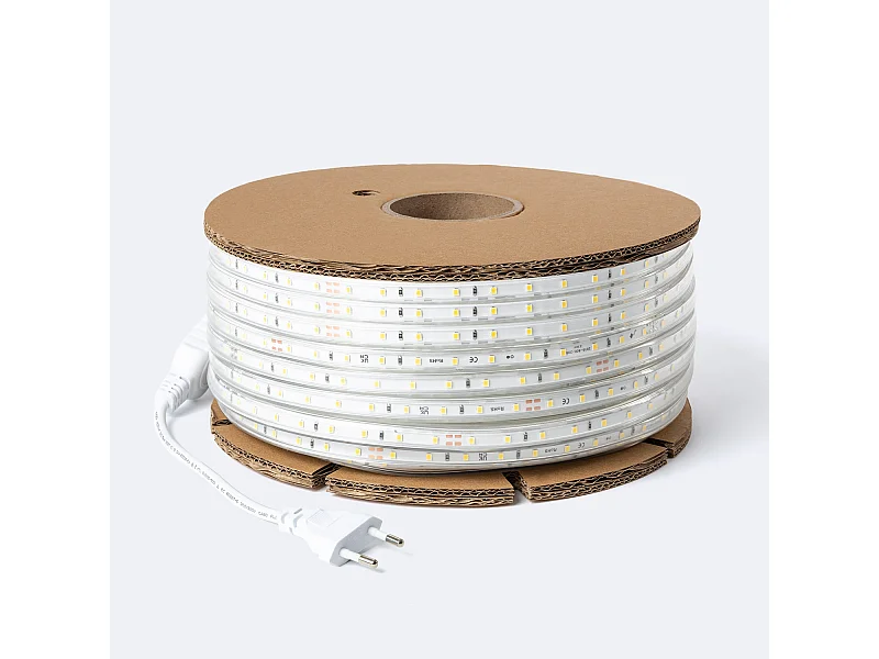 Ruban LED Dimmable 220V SMD 60 LED/m BOBINE 50m 6W/m 600lm/m Largeur 12mm Coupe 20cm IP65 Blanc froid