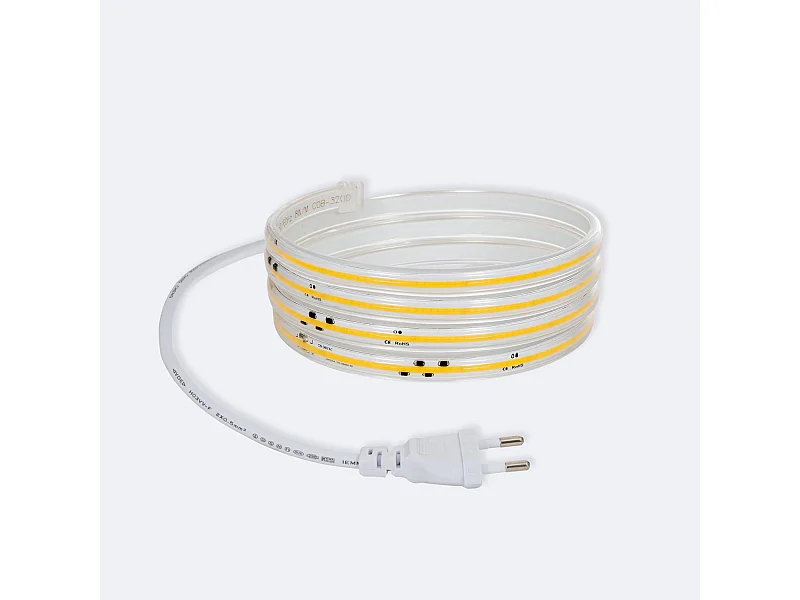 Striscia LED Regolabile 220V COB Autorettificata 320 LED/m 8W/m 720 lm/m Larga 12mm IP65 CRI90 Taglio 50cm 2700K Bianco Caldo 15 m