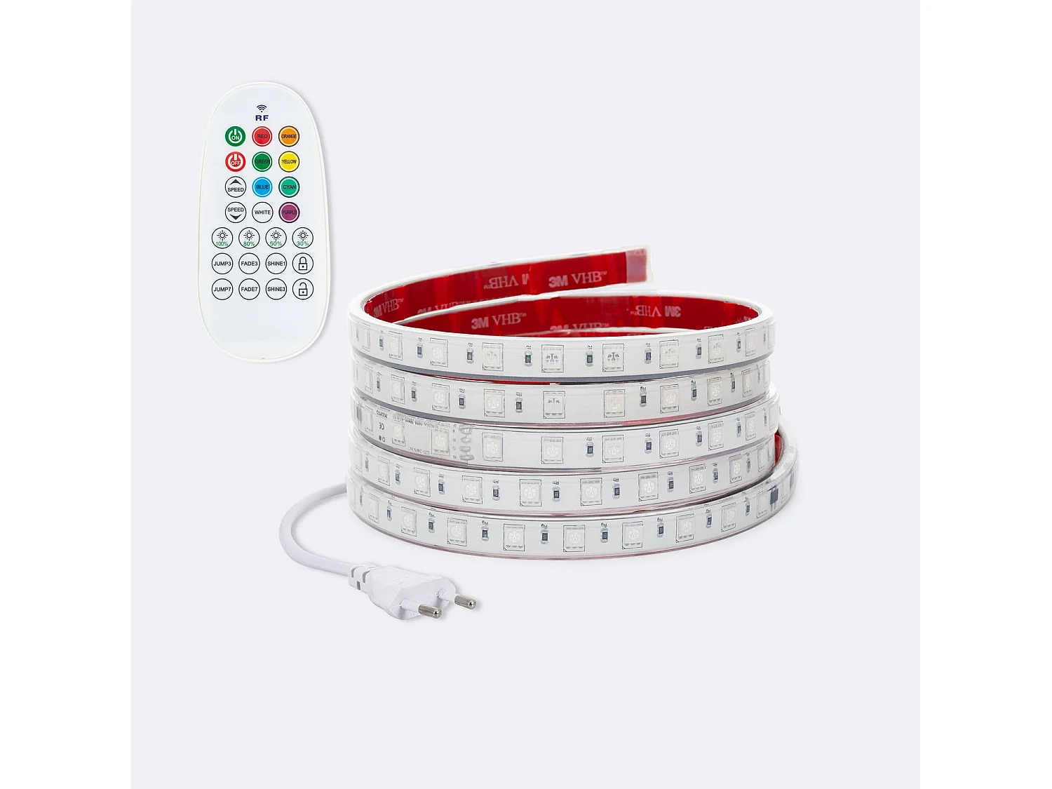Striscia LED RGB 220 V SMD 60 LED/m 15 W/m SILICONE FLEX Larghezza 12 mm Taglio 100 cm IP67 con Telecomando 1 m
